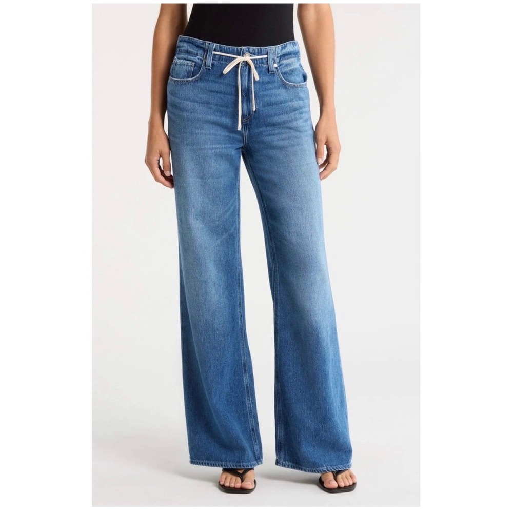 PAIGE Zoey Wide Leg Jeans Blue Coastline Drawstring High Rise 26
